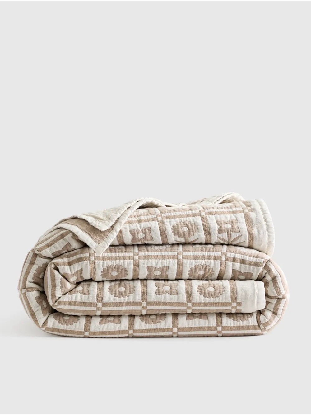 Quince Organic Cotton Jacquard Floral Coverlet only in toffee